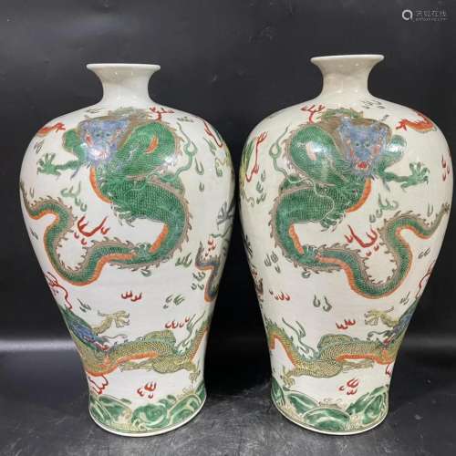 Qing pair of dragon bottle, hand-work painting.