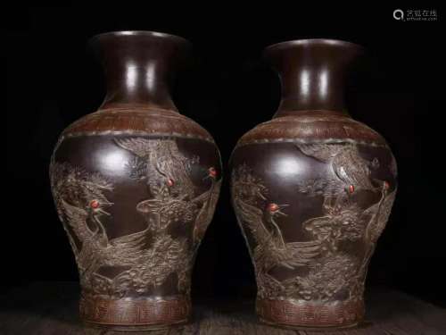 Pair of Zisha vase pair, size: 13/31 cm