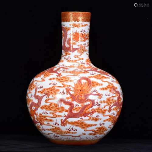 Qing Qianlong imperial red nine dragon patterned gold