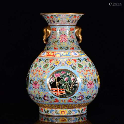 Qing Dynasty, color carving, Fushou patterned gold