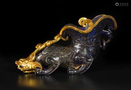 Old collection, Han Dynasty gold and glaze beast cup,