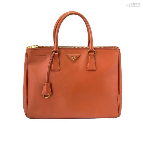 PRADA SAFFIANO MEDIUM GALLERIA DOUBLE ZIP TOTE ORANGE