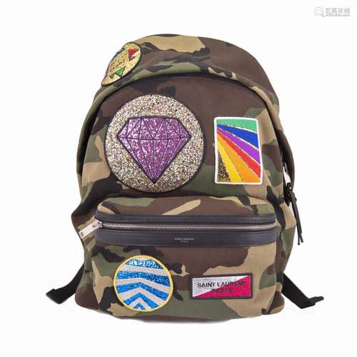 SAINT LAURENT CAMOUFLAGE EMBELLISHED BACKPACK