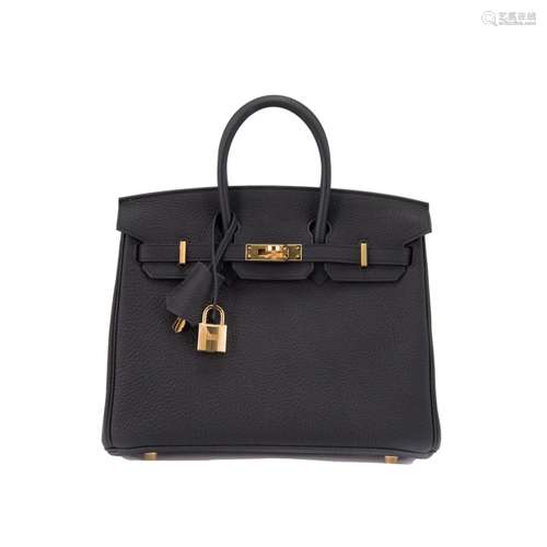 HERMES BRIKIN 25 TOGO BLACK GOLD HARDWARE