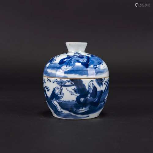 A BLUE AND WHITE 'FIGURAL' BOWL AND COVER