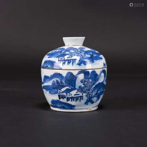 A BLUE AND WHITE 'LANDSCAPE' BOWL AND COVER