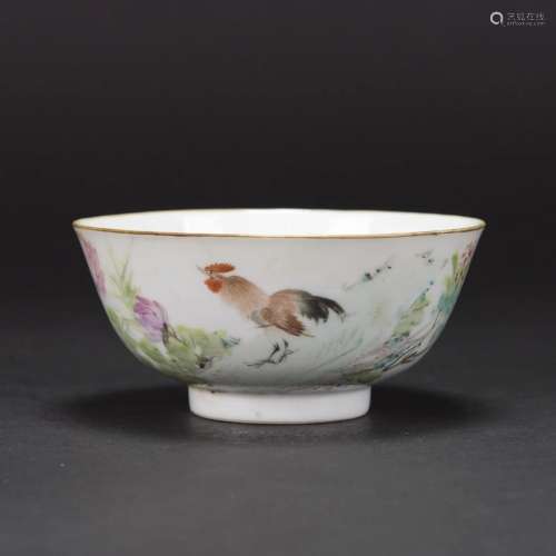 A CHINESE QIANJIANG ENAMELLED 'COCK' BOWL, REPUBLI...