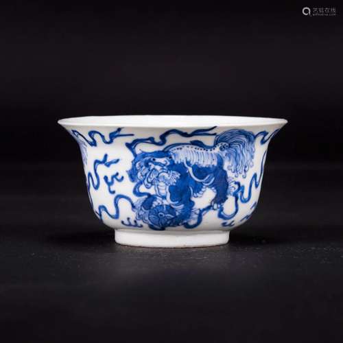 A CHINESE BLUE AND WHITE 'LION' BOWL, GUANGXU PERI...