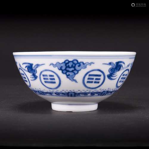 A BLUE AND WHITE 'TRIGRAM AND CRANE' BOWL, GUANGXU