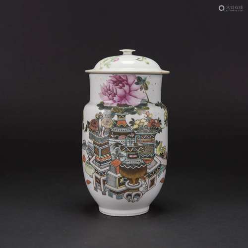 A FAMILLE ROSE 'ANTIQUE AND PRECIOUS OBJECTS' JAR,