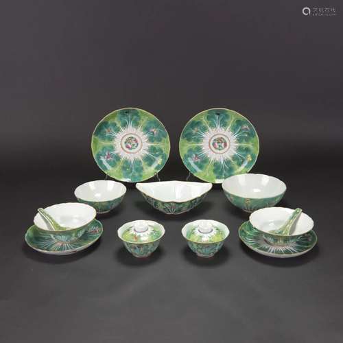 LOT OF 15, CHINESE BOK CHOY PORCELAIN BOWLS, DISHES AND