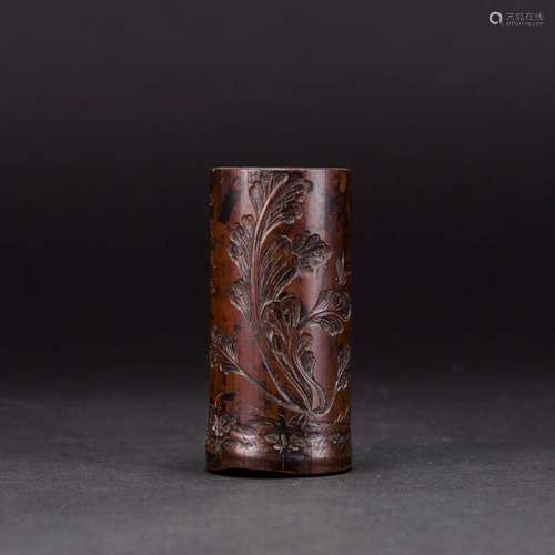 A CARVED 'CABBAGE' BAMBOO BRUSH POT, QIANLONG PERI...