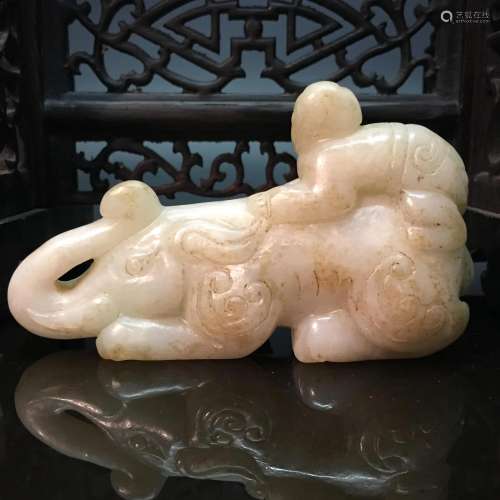 Chinese Hetian Jade 'Kid on Elephant' Figure