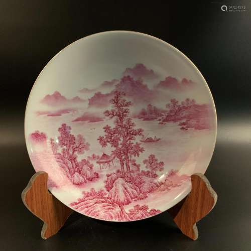 Chinese Red Glazed Landscape Plate