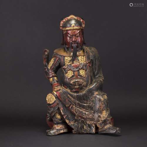 A LACQUERED POTTERY FIGURE OF GUANGONG