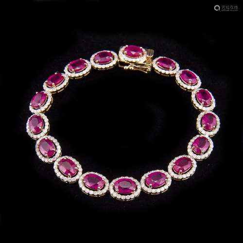 RUBY & DIAMOND BRACELET 14KT W/ AIGL CERTIFIED