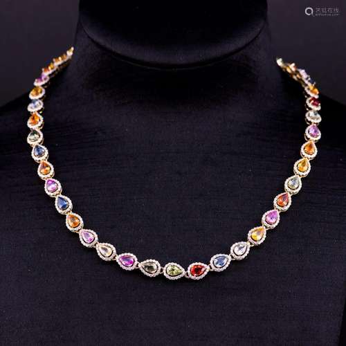 SAPPHIRE & DIAMOND NECKLACE 14KT W/ AIGL CERTIFIED