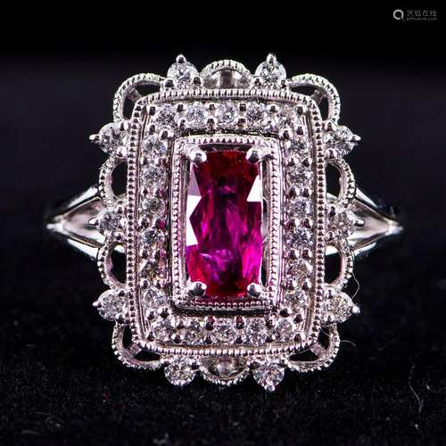 RUBY & DIAMOND RING PLAT W/ AIGL & GIA CERTIFIED