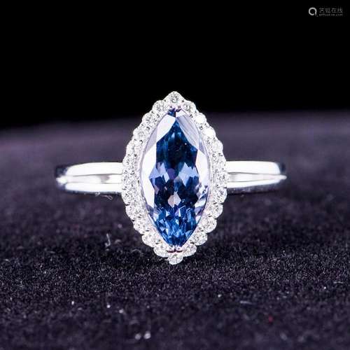 TANZANITE & DIAMOND RING 14KT W/ AIGL CERTIFIED