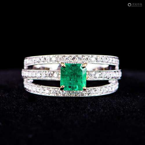 18K WHITE/YELLOW GOLD DIAMOND/EMERALD RING W/ IAS