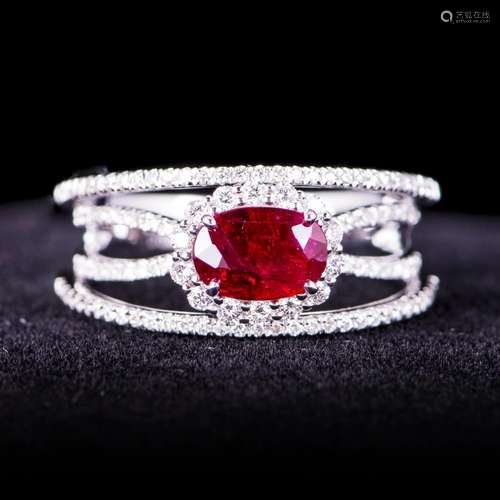 18K WHITE GOLD RUBY & DIAMOND RING W/ SGL & GIA