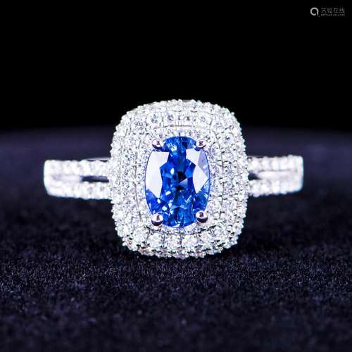 18K WHITE GOLD DIAMOND/BLUE SAPPHIRE RING W/ IAS & GIA