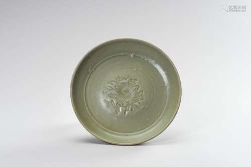 A LONGQUAN CELADON MOLDED ‘PEONY’ DISH