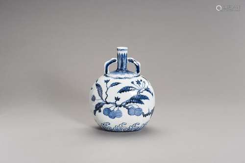 A BLUE AND WHITE MING-STYLE ‘LINGZHI’ MOONFLASK, BIANHU, QIN...