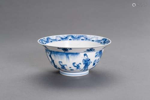 A BLUE AND WHITE PORCELAIN ‘BOYS’ KLAPMUTS BOWL, KANGXI