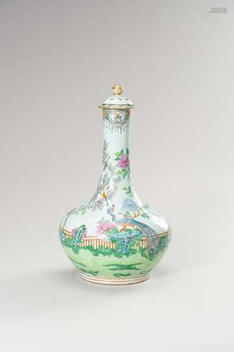 A FAMILLE ROSE BOTTLE VASE WITH LID