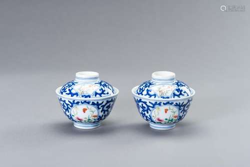 A PAIR OF XUANTONG MARK AND PERIOD PORCELAIN BOWLS WITH COVE...