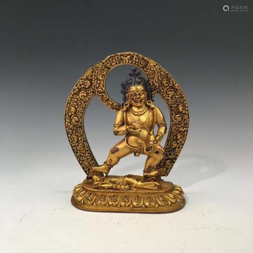 Chinese Gilt Bronze Buddha Figure Inlaid Gemstones