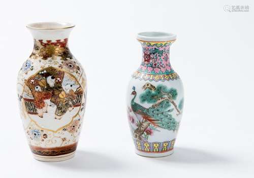 A CHINESE PORCELAIN VASE AND A JAPANESE SATSUMA VASE, 20TH C...