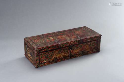 A LARGE SINOTIBETAN POLYCHROME WOOD BOX