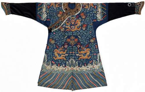 AN IMPERIAL EMBROIDERED BLUE-GROUND DRAGON ROBE, JIFU, QING ...