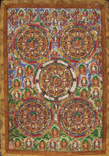 A TIBETAN ‘100 BUDDHAS’ MANDALA THANGKA, LATE 19TH CENTURY