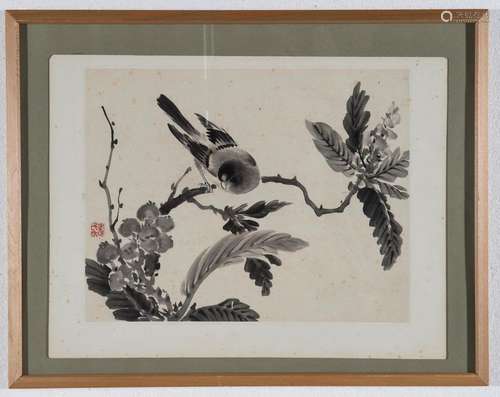 A CHINESE ORIGINAL PRINT OF A BIRD ON A BRANCH, 20TH CENTURY