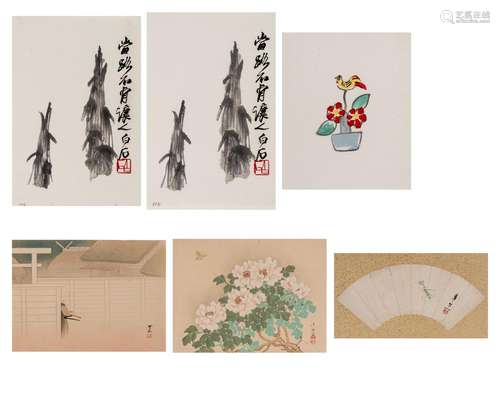 A GROUP OF COLOR WOODBLOCK PRINTS, HAND-COLORED PRINT AND MO...