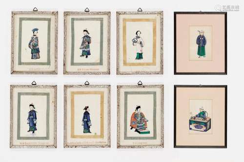 EIGHT CHINESE EXPORT PAINTINGS ON PITH PAPER, LATE 19th CENT...