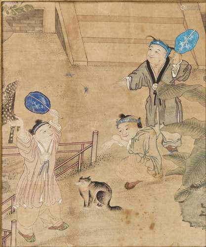 ‘BOYS AT PLAY AND CAT’, QING DYNASTY