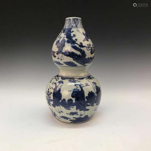 Chinese Blue-White Double-Goured Bottle Vase