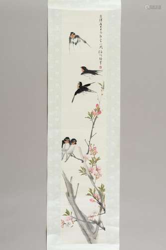 A SCROLL OF SWALLOWS AND CHERRY BLOSSOMS, AFTER REN BONIAN