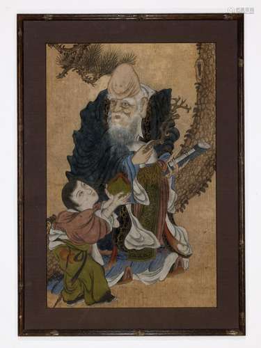 A FRAMED PAINTING OF SHOULAO, LATE QING