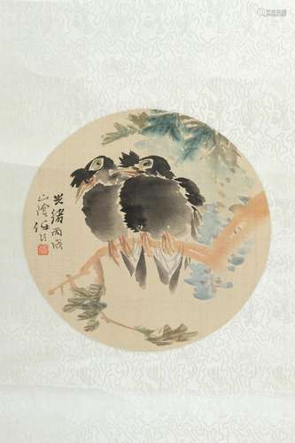 A SCROLL PAINTING OF CROWS, AFTER REN BONIAN