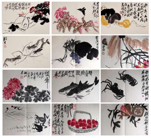 AN ALBUM WITH 12 WOODBLOCK PRINTS BY QI BAISHI (1864-1957)