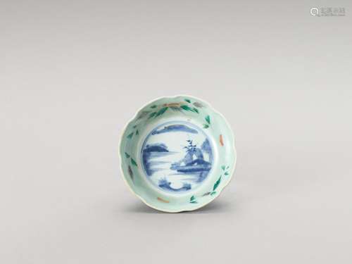 A LOBED POLYCHROME PORCELAIN BOWL