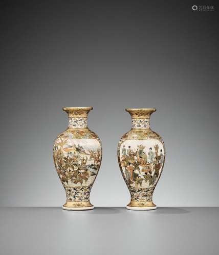 RANZAN: A PAIR OF SATSUMA MINIATURE BALUSTER VASES