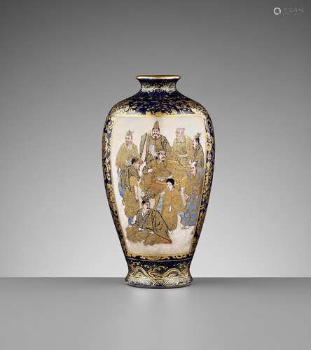 HOTODA: A SATSUMA CERAMIC VASE WITH SAMURAI AND LUCKY GODS