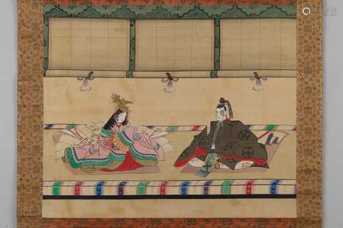 A HANGING SCROLL PAINTING OF TWO COURTIERS