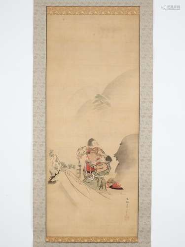 KIKUCHI YOSAI: A SCROLL PAINTING OF TWO SAMURAI IN THE MOUNT...